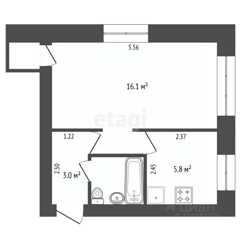1-к кв. Владимирская область, Владимир ул. Совхоз Вышка, 4 (30.4 м) - Фото 1