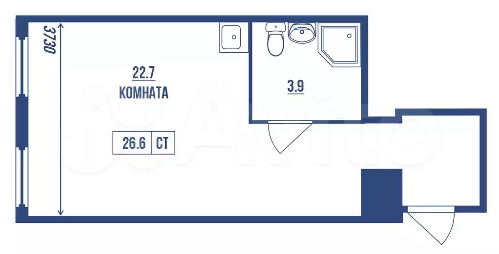 Апартаменты-студия, 26,6 м, 4/7 эт. - Фото 0