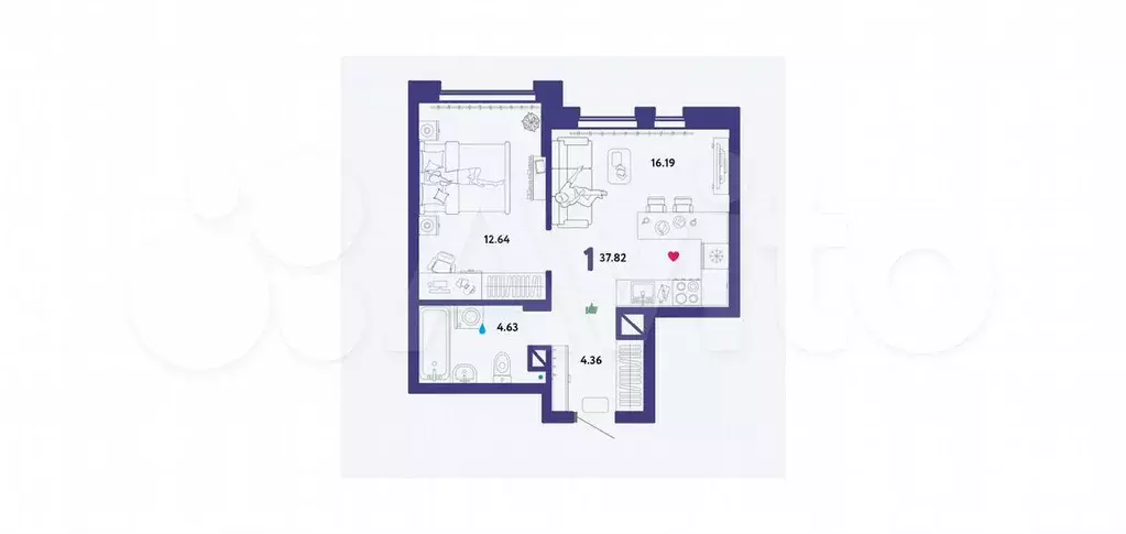 1-к. квартира, 37,8 м, 11/13 эт. - Фото 1