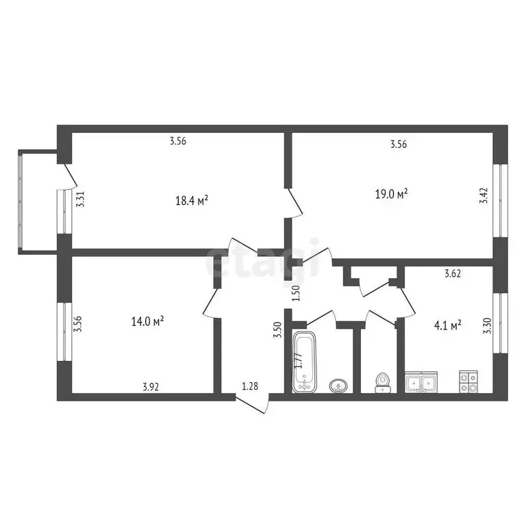 3-комнатная квартира: Пенза, улица Калинина, 97 (75 м) - Фото 0