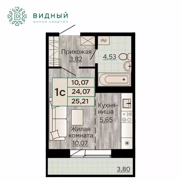 1-комнатная квартира: Пермь, Кавказская улица, 13к2 (25.21 м) - Фото 1