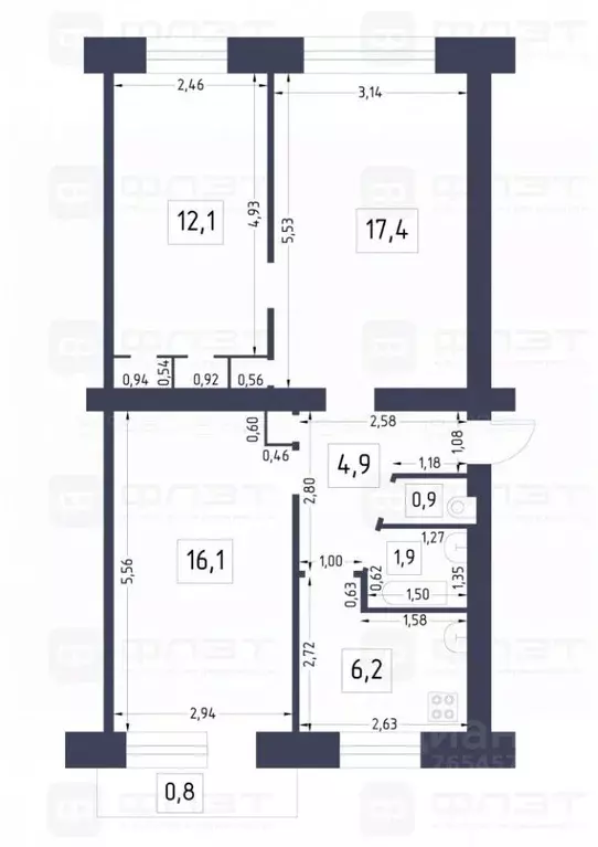 3-к кв. Татарстан, Казань ул. Наки Исанбета, 57 (61.1 м) - Фото 2