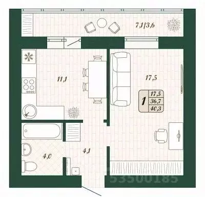 1-к кв. Самарская область, Волжский район, Смышляевка городское ... - Фото 1