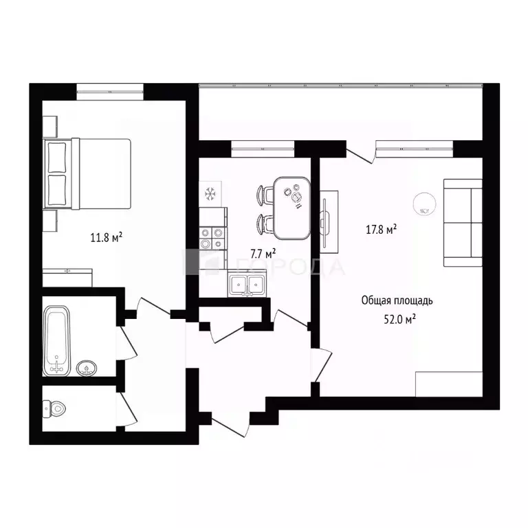 2-к кв. Новосибирская область, Новосибирск Широкая ул., 3 (52.0 м) - Фото 2
