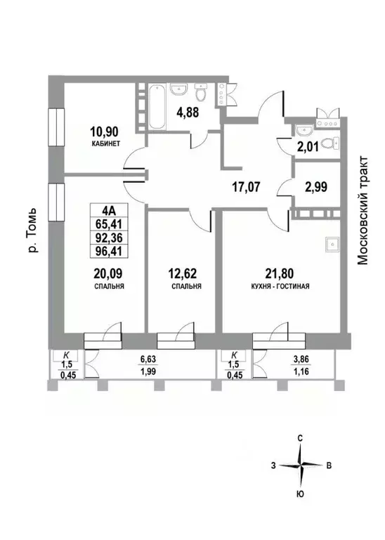 4-к кв. Томская область, Томск тракт Московский, 109Бк3 (96.41 м) - Фото 0