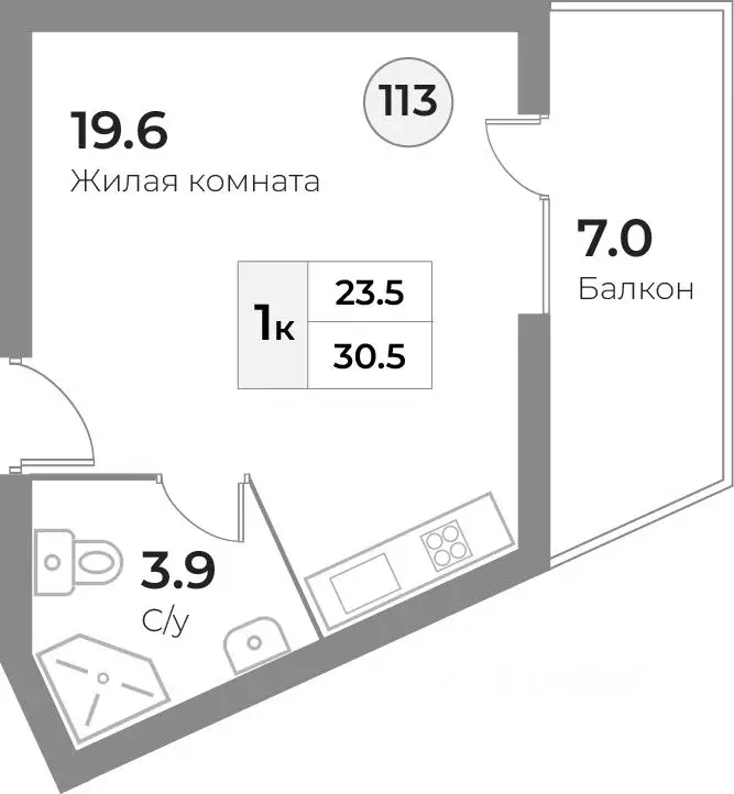 1-к кв. Калининградская область, Зеленоградск  (30.5 м) - Фото 0