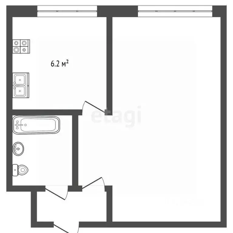 1-к кв. Омская область, Омск просп. Космический, 1 (30.2 м) - Фото 2