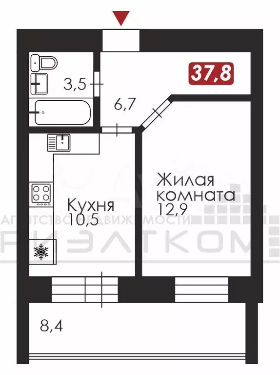 1-к. квартира, 37,4 м, 5/10 эт. - Фото 0