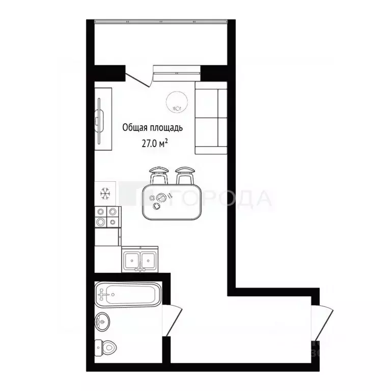 Студия Новосибирская область, Новосибирск Выборная ул., 133/1 (27.0 м) - Фото 1