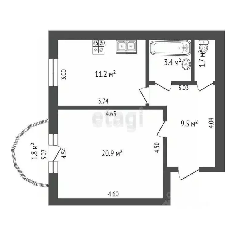 1-к кв. Вологодская область, Череповец ул. Раахе, 4 (46.7 м) - Фото 1