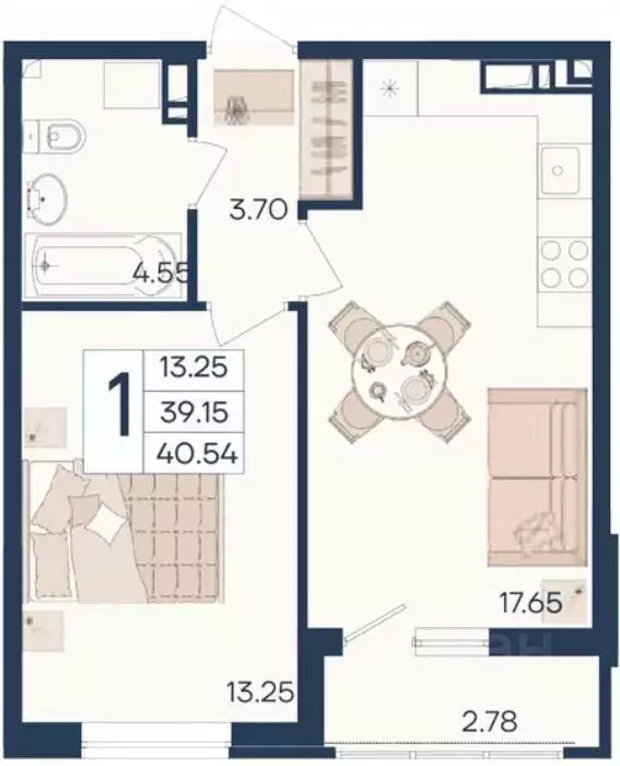 1-к кв. Краснодарский край, Краснодар  (40.54 м) - Фото 1