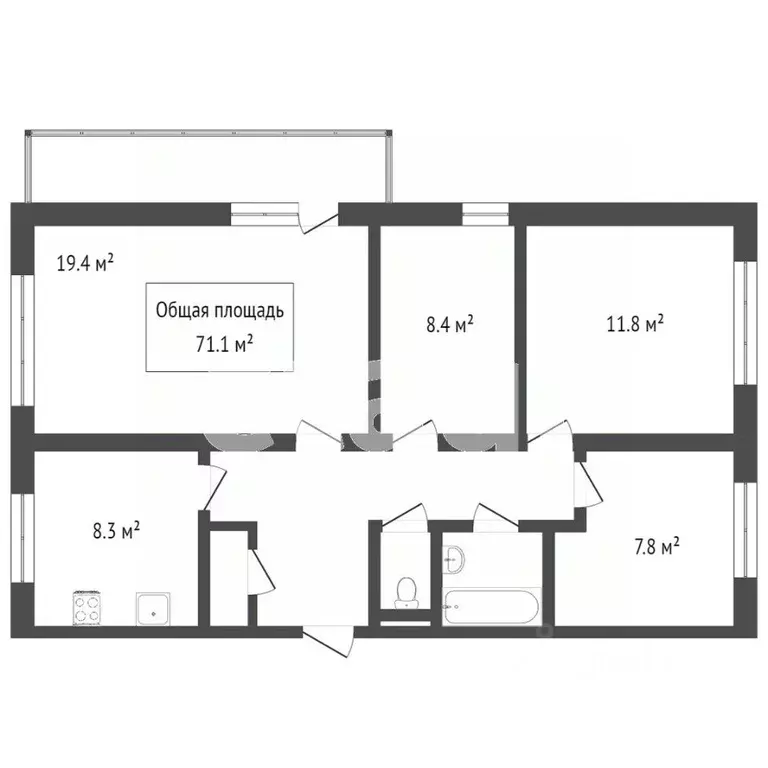 4-к кв. Томская область, Томск ул. Пушкина, 37 (71.0 м) - Фото 2