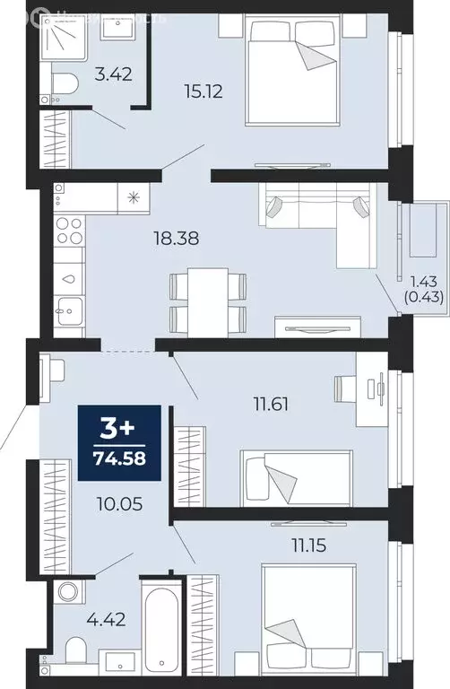 3-комнатная квартира: Тюмень, Арктическая улица, 6 (75.15 м) - Фото 0
