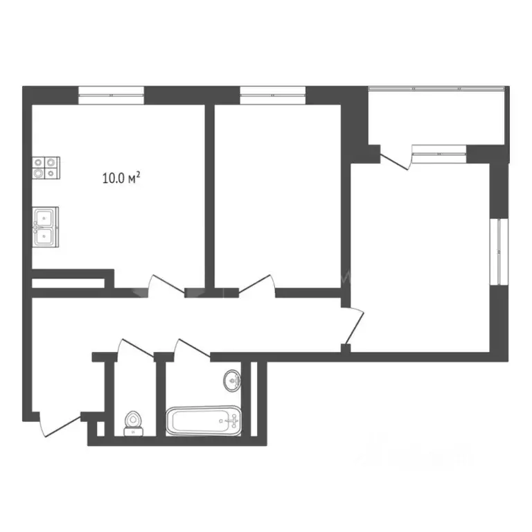 2-к кв. Тюменская область, Тюмень ул. Мельникайте, 2к19 (59.8 м) - Фото 2