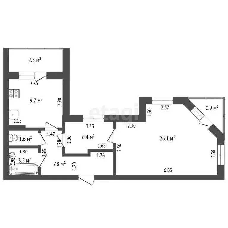 2-комнатная квартира: Бирск, улица Мира, 148А (55.2 м) - Фото 0