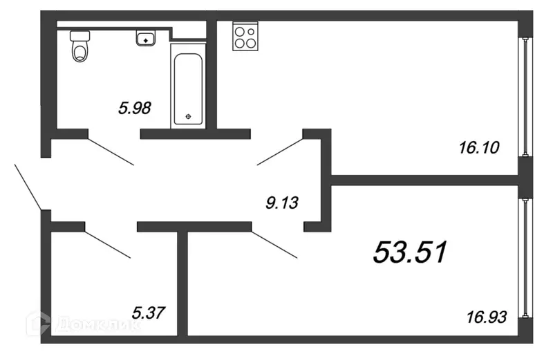 Продаётся 1-к квартира, 52.9 м - Фото 0