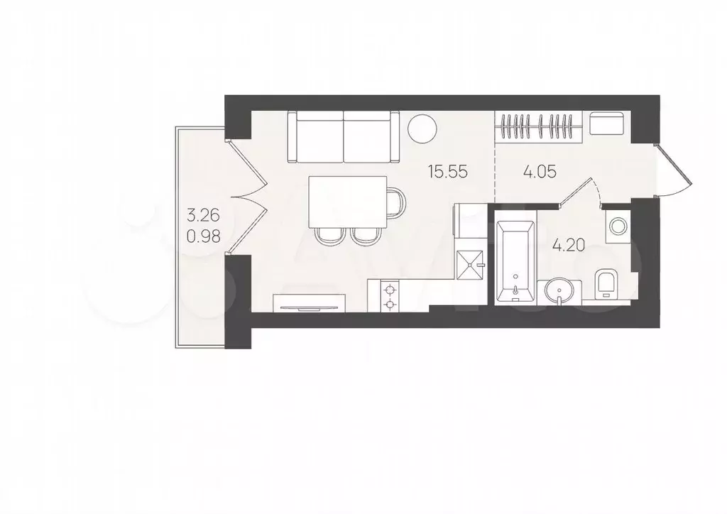 Квартира-студия, 23,8 м, 2/5 эт. - Фото 1