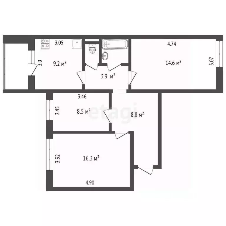 3-к кв. Вологодская область, Череповец Красная ул., 20 (64.9 м) - Фото 1