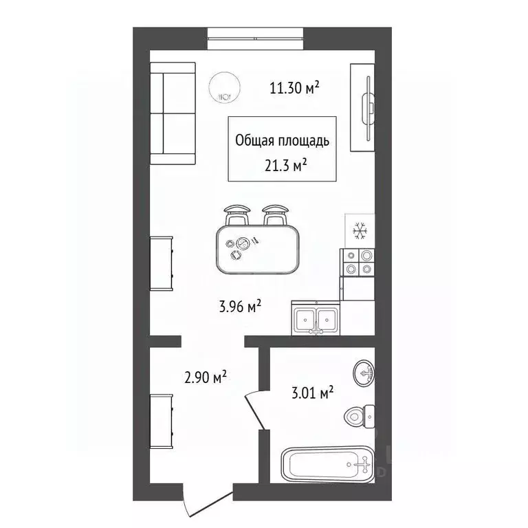 Студия Новосибирская область, Новосибирск Фабричная ул., 65 (21.3 м) - Фото 2