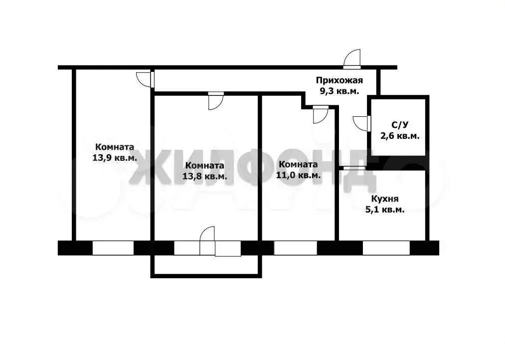 3-к. квартира, 56 м, 5/5 эт. - Фото 0