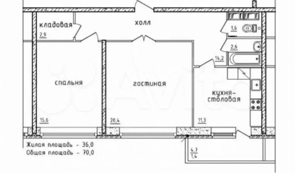 2-к. квартира, 70 м, 6/19 эт. - Фото 0