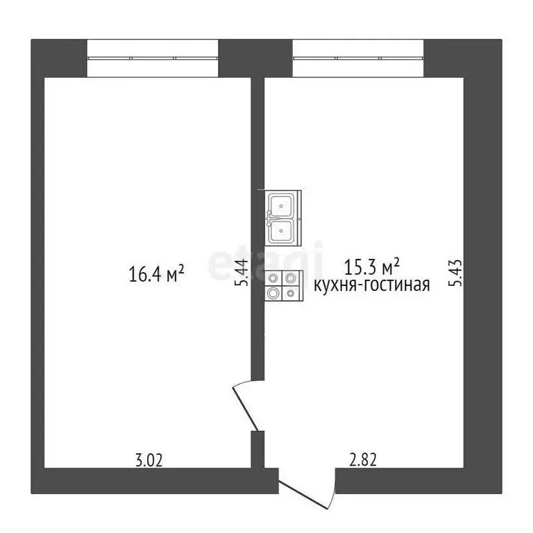 1к в 2-комнатной квартире (31.2 м) - Фото 1