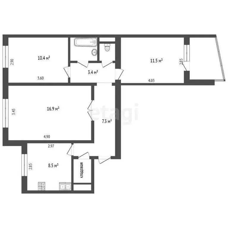 3-комнатная квартира: Таганрог, улица Чехова, 355 (63 м) - Фото 0