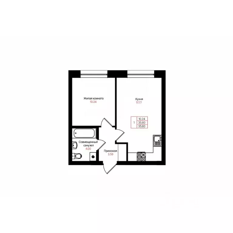 1-к кв. Татарстан, Казань Лето жилой комплекс (35.6 м) - Фото 2