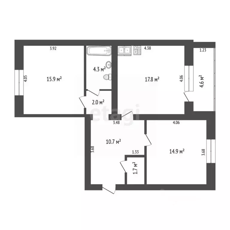 2-к кв. Тюменская область, Тюмень ул. Николая Зелинского, 21 (69.0 м) - Фото 1