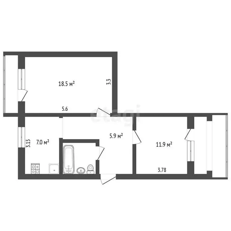 2-комнатная квартира: Куйбышево, Родниковая улица, 49 (51 м) - Фото 1