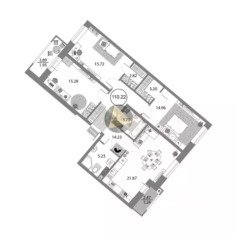 3-к кв. Санкт-Петербург просп. Авиаконструкторов, 54 (110.22 м) - Фото 2