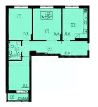 3-к. квартира, 77,5 м, 4/8 эт. - Фото 1