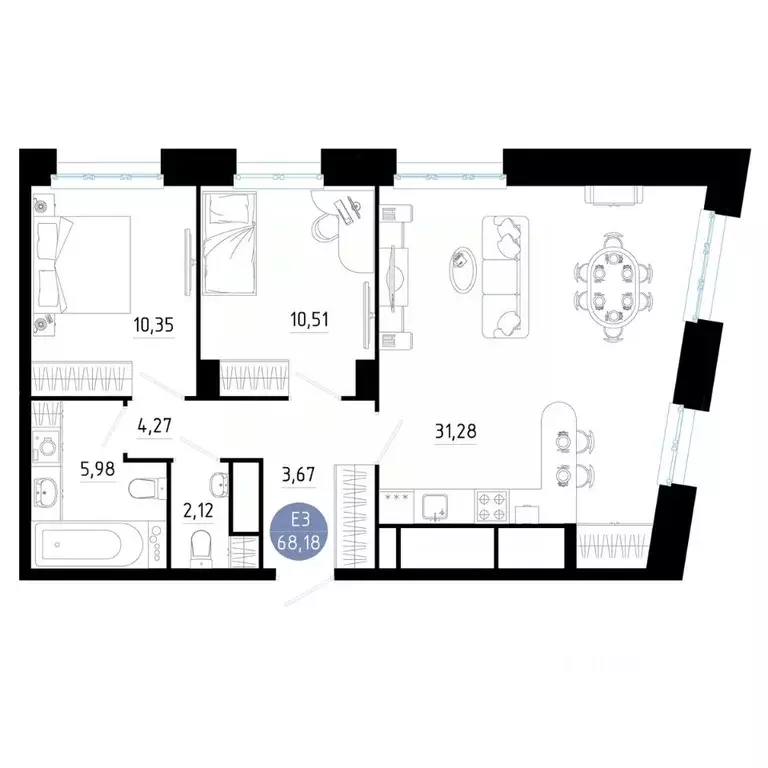 2-к кв. Рязанская область, Рязань ул. Ленинского Комсомола (68.18 м) - Фото 1