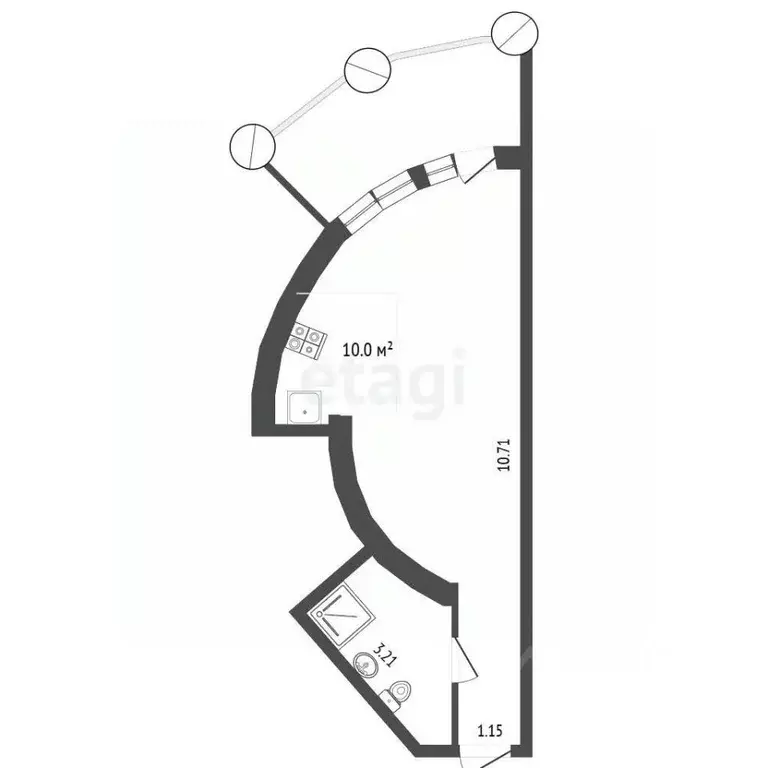 Студия Ставропольский край, Кисловодск ул. Горького (42.0 м) - Фото 1