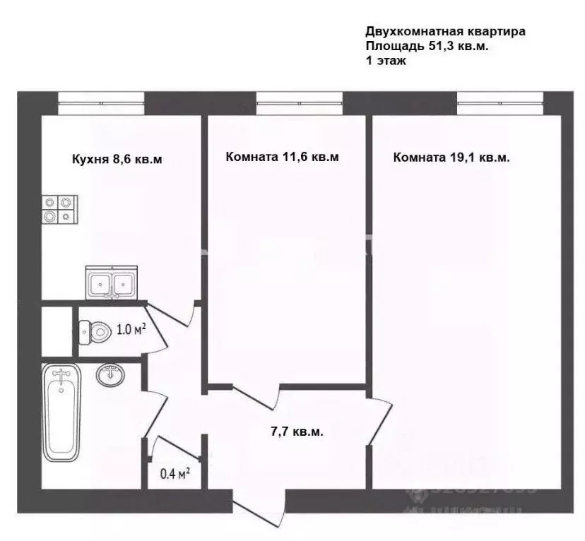 2-к кв. Санкт-Петербург ул. Ленсовета, 10 (51.3 м) - Фото 1