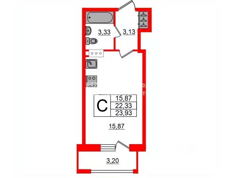 Студия Санкт-Петербург Планерная ул., 87к1 (22.33 м) - Фото 1