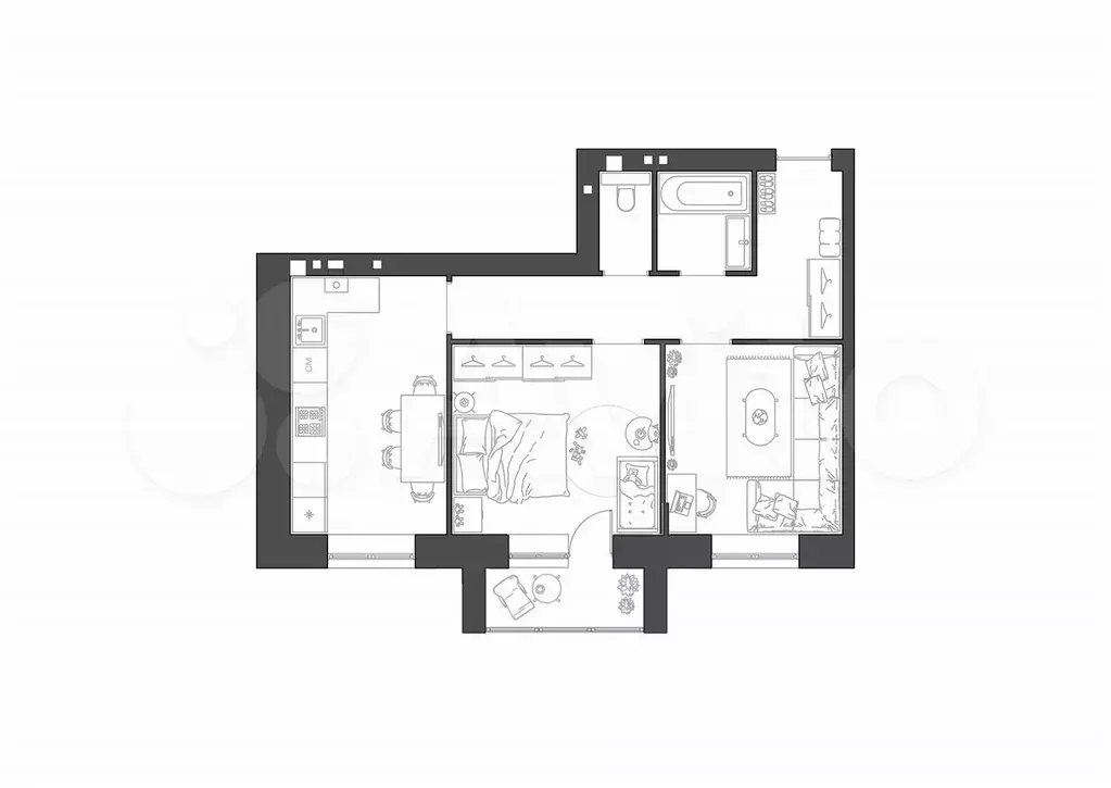 2-к. квартира, 49,5 м, 2/4 эт. - Фото 0