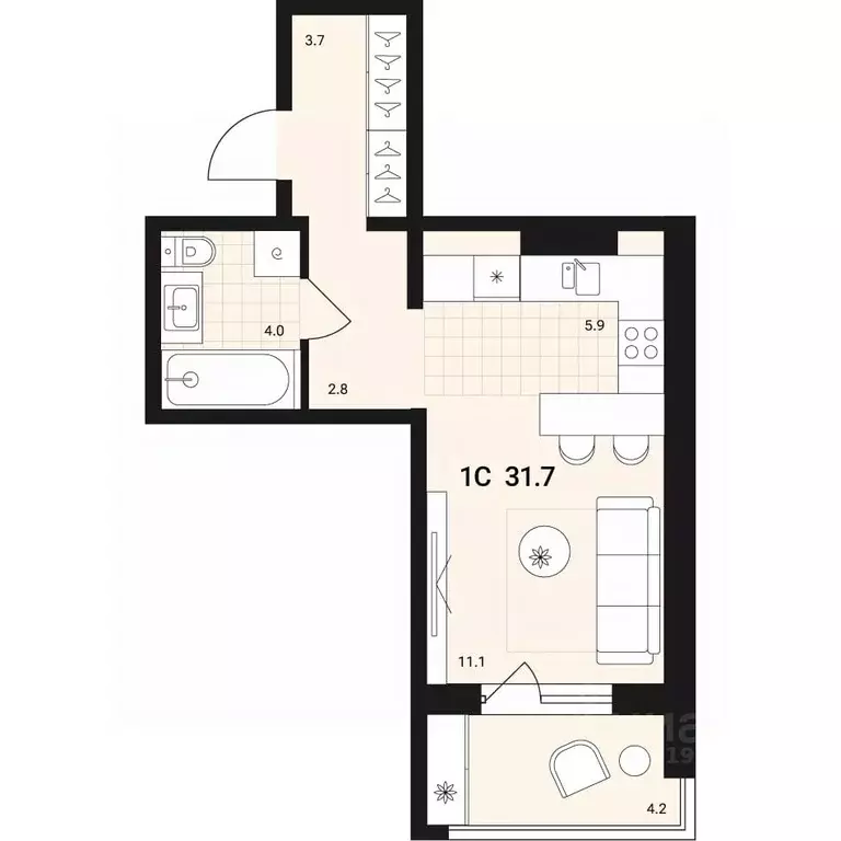 1-к кв. Новосибирская область, Обь Геодезия мкр,  (31.7 м) - Фото 0