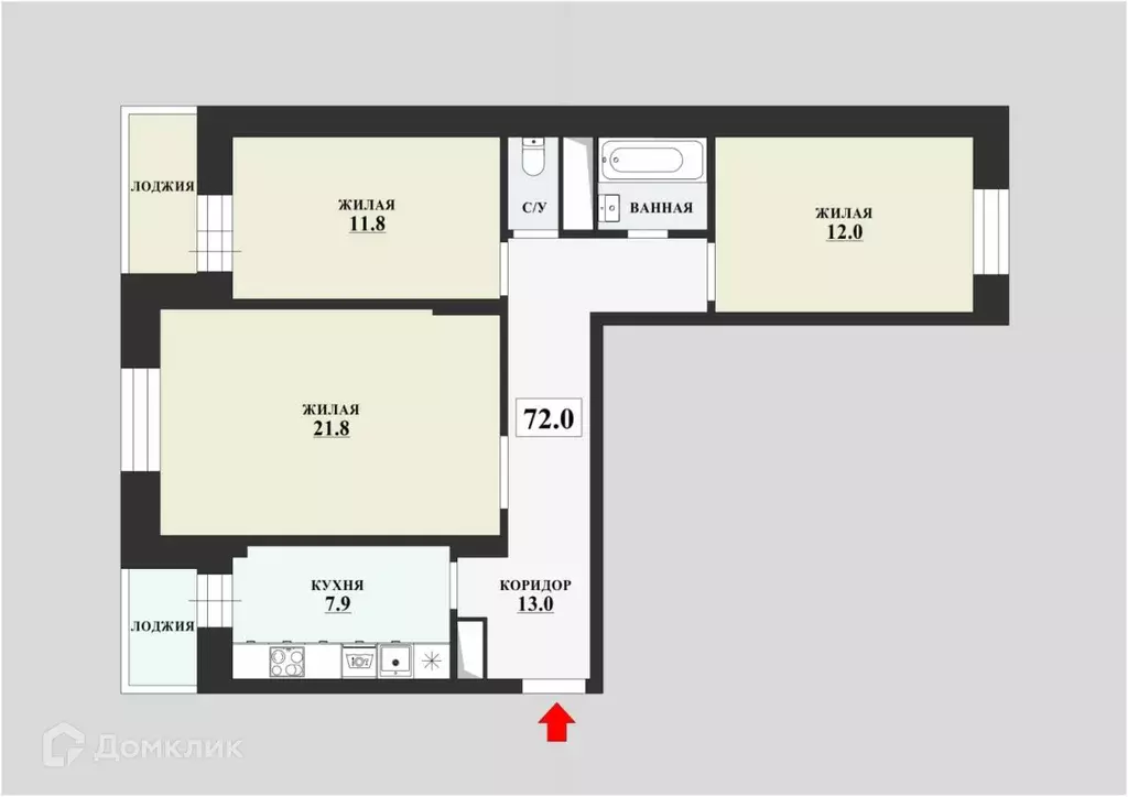 Продаётся 3-к квартира, 72 м - Фото 1