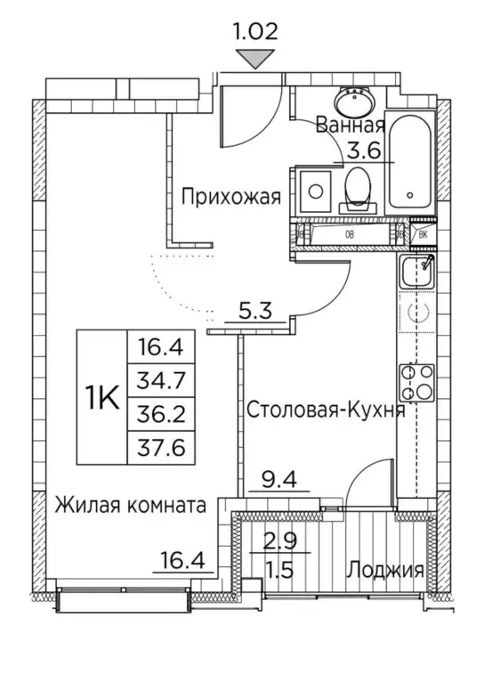 1-к кв. Приморский край, Владивосток ул. Расула Гамзатова, 7к2 (37.6 ... - Фото 0