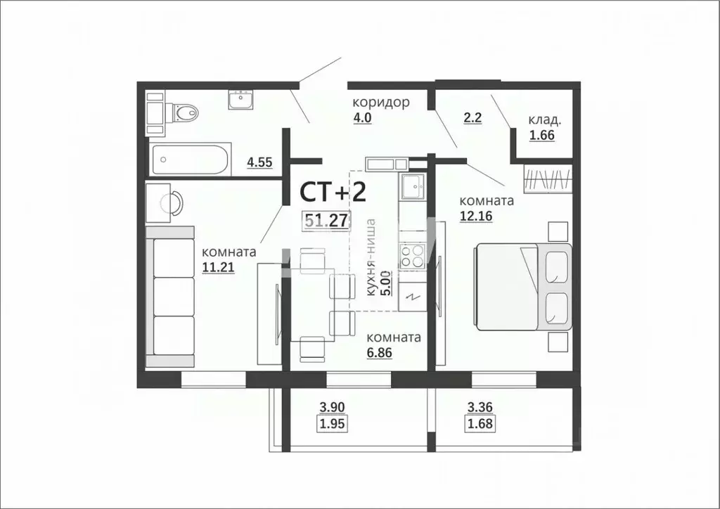 2-к кв. Челябинская область, Челябинск Артиллерийская ул., 97 (51.27 ... - Фото 2