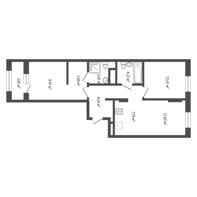 2-к кв. Тюменская область, Тюмень Интернациональная ул., 199к9 (66.22 ... - Фото 1