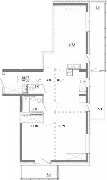 3-к кв. Иркутская область, Иркутск Ново-Ленино мкр,  (79.79 м) - Фото 0