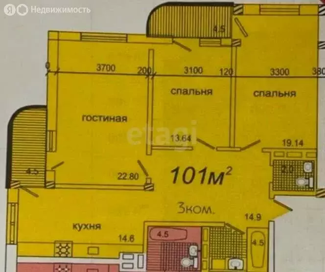 3-комнатная квартира: Каспийск, улица Зейнудина Батманова, 24 (101 м) - Фото 1