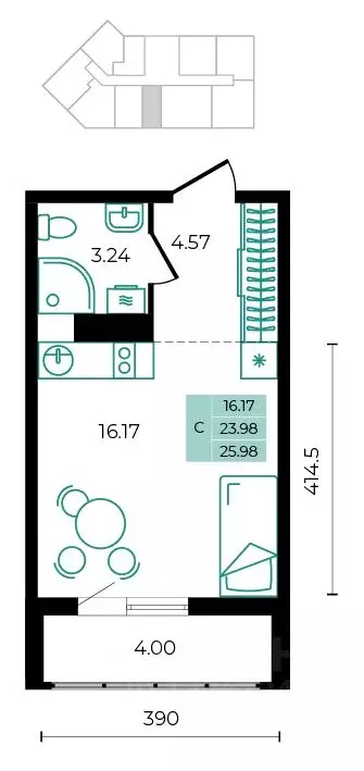 Студия Адыгея, Майкопский район, пос. Тульский ул. Заречная (25.98 м) - Фото 1