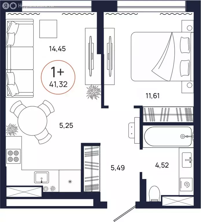 1-комнатная квартира: Тюмень, улица Владислава Крапивина, 9 (41.32 м) - Фото 1
