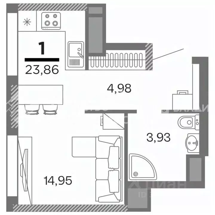 Студия Рязанская область, Рязань Метропарк тер.,  (23.86 м) - Фото 0