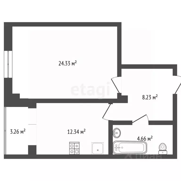 1-к кв. Тюменская область, Тюмень ул. Вересковая, 11 (49.3 м) - Фото 1