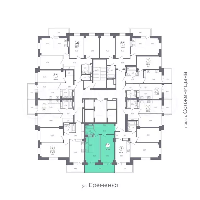 2-к. квартира, 52,1 м, 3/25 эт. - Фото 1