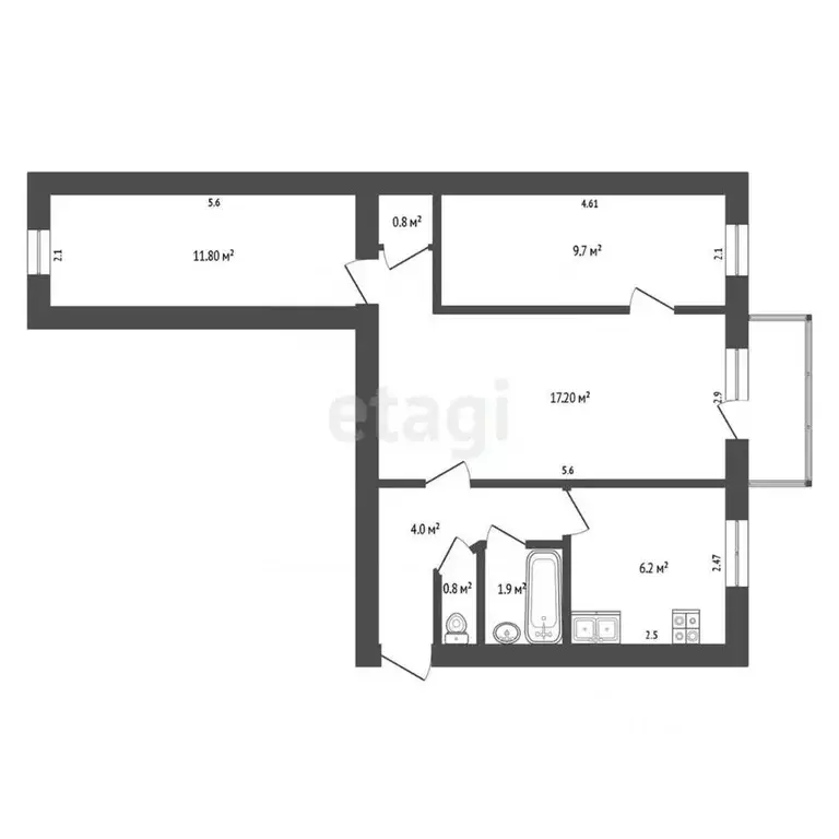 3-к кв. Крым, Красноперекопск 2-й мкр, 21 (53.9 м) - Фото 2